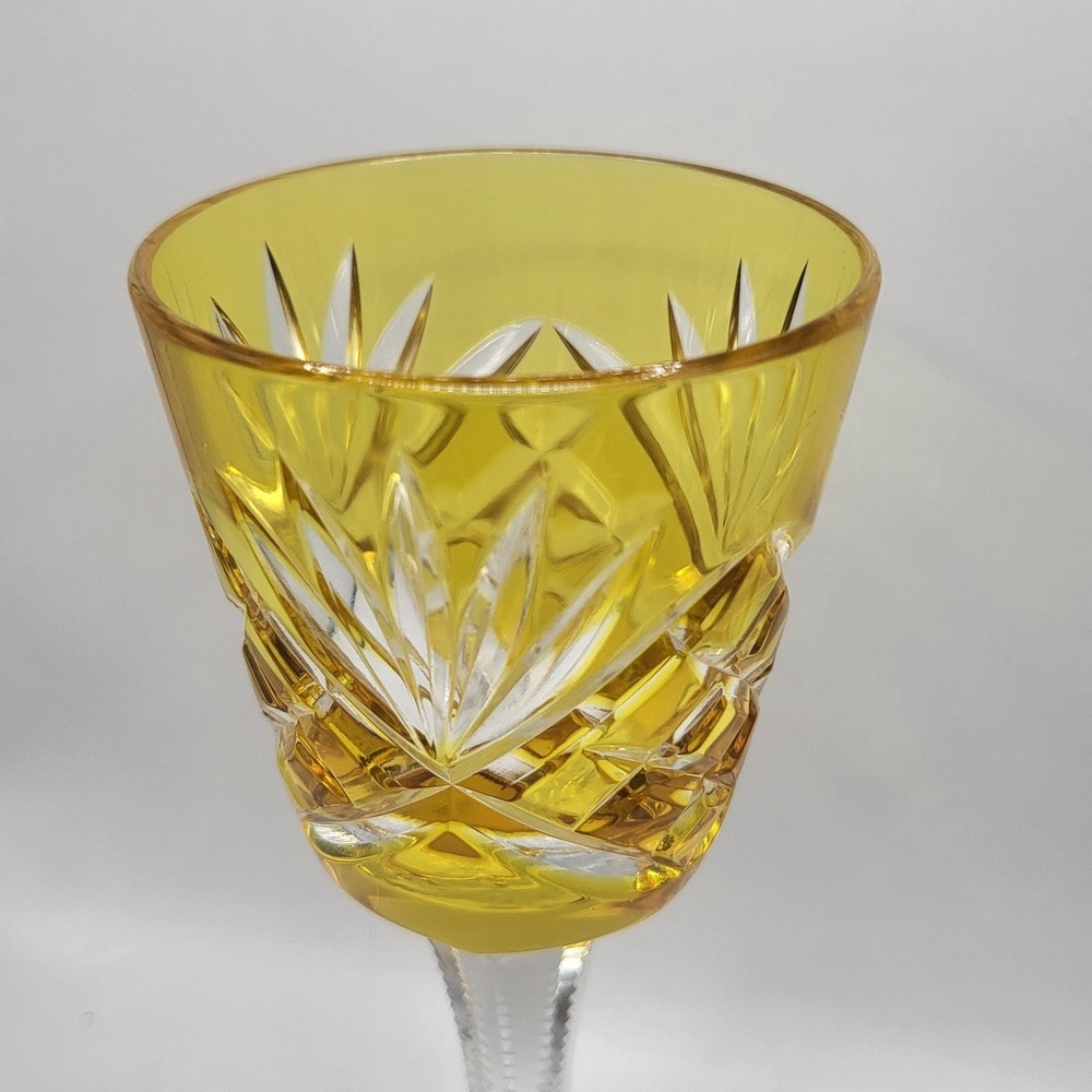 Fabergé Na Zdorovye Yellow Cut to Clear Crystal Cordial Glass Acid Etched - Picture 4 of 10
